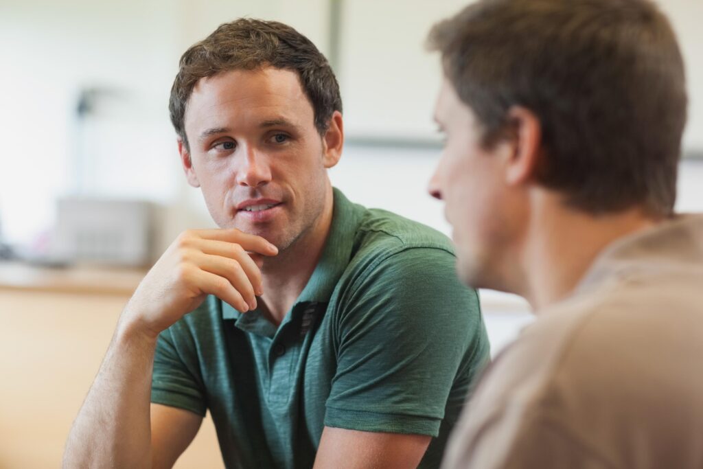 Man listening thoughtfully during a conversation